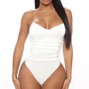NEED YOU NOW SATIN BODYSUIT (XS) WHITE/OFF WHITE